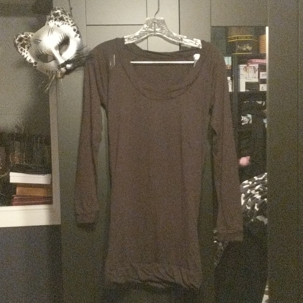 Grey Scoop Neck Long Sleeved Shirt